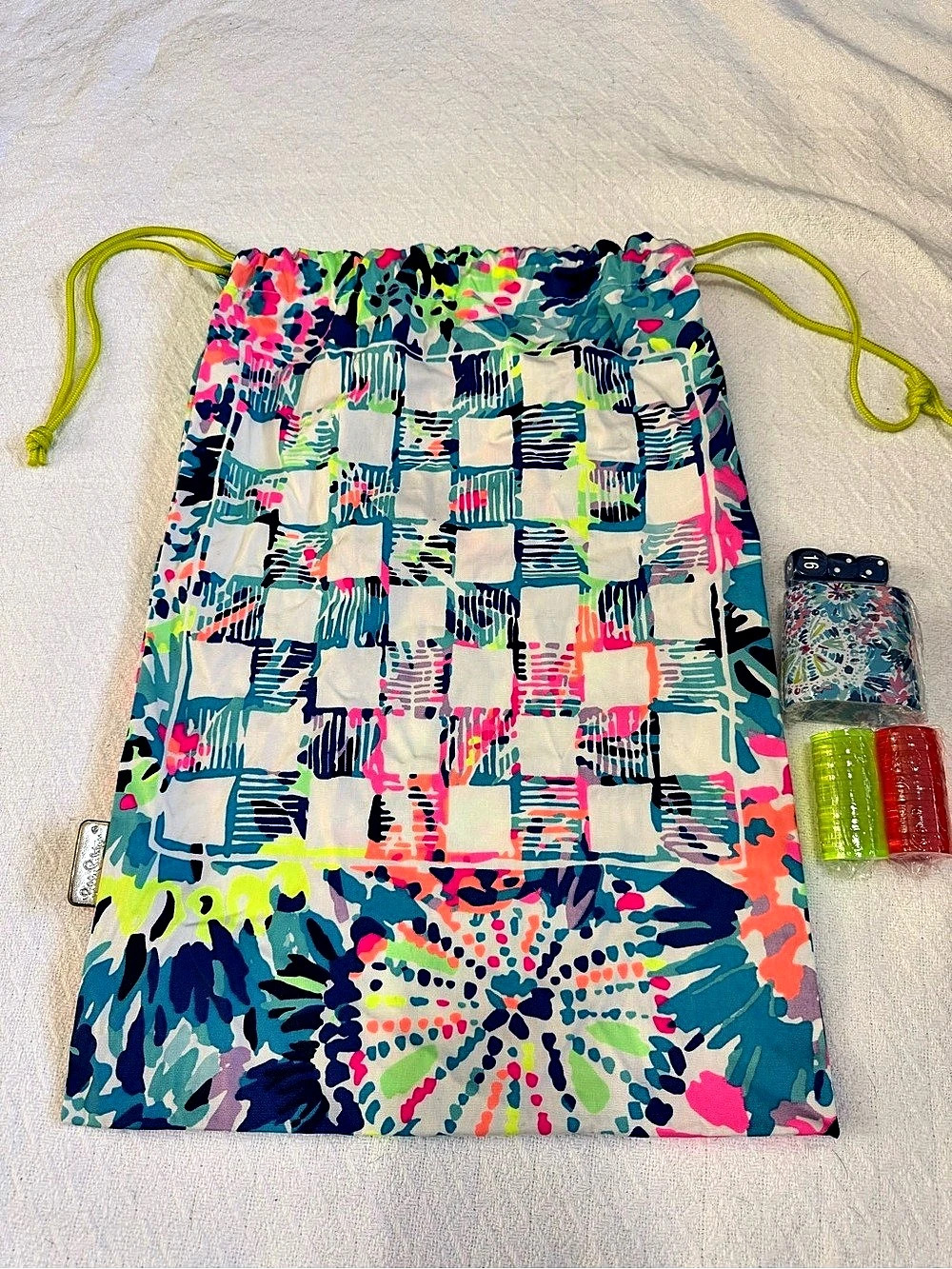Lilly Pulitzer Beach Game Drawstring Cinch Bag Blue & Pink